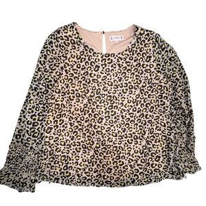 Nanette‎ Lepore Pink Black Cheetah Print Bell Sleeve Blouse Top Large L (A6)